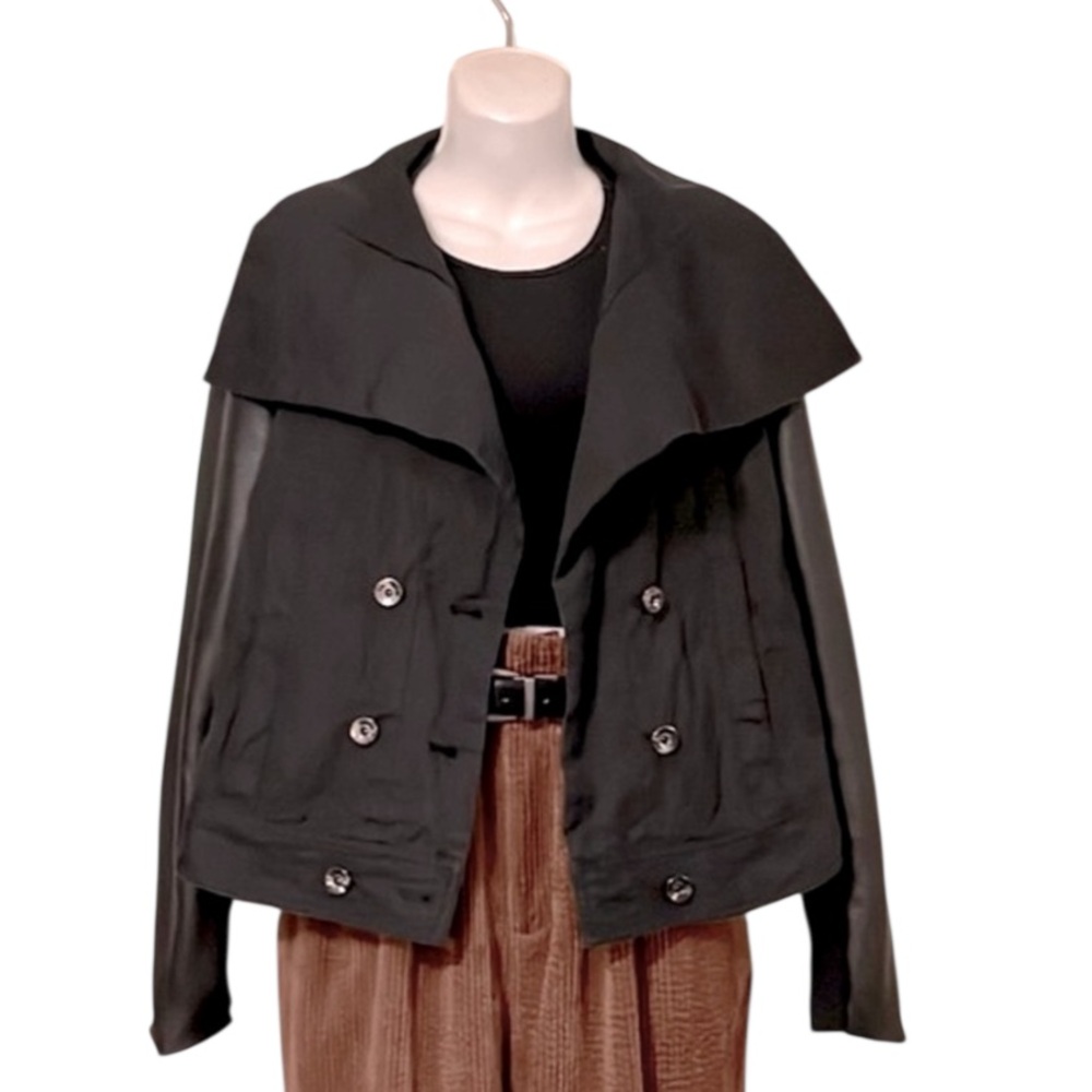 BCGB MAXAZRIA Women’s Faux Leather & Cotton Cropped Double Breasted Jacket M